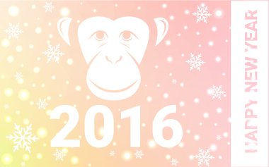 Turuncu maymun siluet kartpostal düşük Poli stil üçgen oluşan beyaz kar vektör çizim ile. Soyut üçgen poligon origami veya kristal arka plan yeni yıl kutlama.