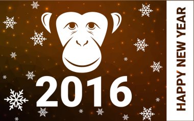 Kırmızı monkey siluet kartpostal düşük Poli stil üçgen oluşan beyaz kar vektör çizim ile. Soyut üçgen poligon origami veya kristal arka plan yeni yıl kutlama.