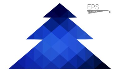 Koyu mavi düşük çokgen stilini Noel ağacı vektör çizim üçgen oluşan. Soyut üçgen poligon origami veya kristal tasarım yeni yıl kutlama. Beyaz arka plan üzerinde izole.