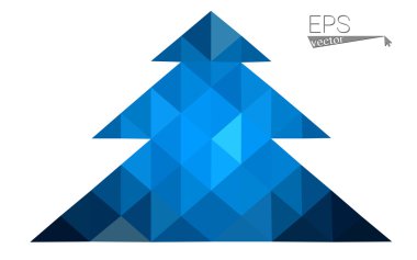 Koyu mavi düşük çokgen stilini Noel ağacı vektör çizim üçgen oluşan. Soyut üçgen poligon origami veya kristal tasarım yeni yıl kutlama. Beyaz arka plan üzerinde izole.