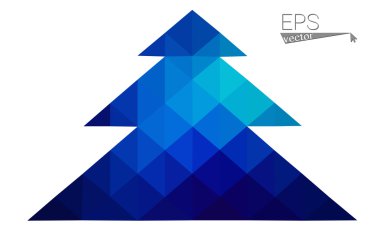 Koyu mavi düşük çokgen stilini Noel ağacı vektör çizim üçgen oluşan. Soyut üçgen poligon origami veya kristal tasarım yeni yıl kutlama. Beyaz arka plan üzerinde izole.