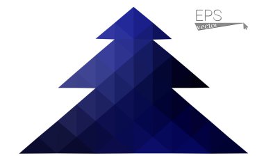 Koyu mavi düşük çokgen stilini Noel ağacı vektör çizim üçgen oluşan. Soyut üçgen poligon origami veya kristal tasarım yeni yıl kutlama. Beyaz arka plan üzerinde izole.