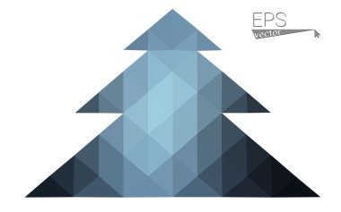 Koyu mavi düşük çokgen stilini Noel ağacı vektör çizim üçgen oluşan. Soyut üçgen poligon origami veya kristal tasarım yeni yıl kutlama. Beyaz arka plan üzerinde izole.