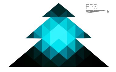 Koyu mavi düşük çokgen stilini Noel ağacı vektör çizim üçgen oluşan. Soyut üçgen poligon origami veya kristal tasarım yeni yıl kutlama. Beyaz arka plan üzerinde izole.