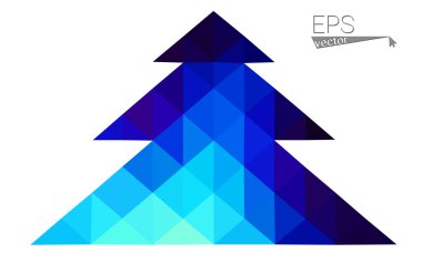 Koyu mavi düşük çokgen stilini Noel ağacı vektör çizim üçgen oluşan. Soyut üçgen poligon origami veya kristal tasarım yeni yıl kutlama. Beyaz arka plan üzerinde izole.