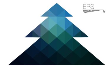 Koyu mavi düşük çokgen stilini Noel ağacı vektör çizim üçgen oluşan. Soyut üçgen poligon origami veya kristal tasarım yeni yıl kutlama. Beyaz arka plan üzerinde izole.