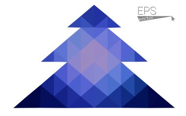 Koyu mavi düşük çokgen stilini Noel ağacı vektör çizim üçgen oluşan. Soyut üçgen poligon origami veya kristal tasarım yeni yıl kutlama. Beyaz arka plan üzerinde izole.