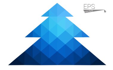 Koyu mavi düşük çokgen stilini Noel ağacı vektör çizim üçgen oluşan. Soyut üçgen poligon origami veya kristal tasarım yeni yıl kutlama. Beyaz arka plan üzerinde izole.