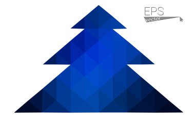 Koyu mavi düşük çokgen stilini Noel ağacı vektör çizim üçgen oluşan. Soyut üçgen poligon origami veya kristal tasarım yeni yıl kutlama. Beyaz arka plan üzerinde izole.