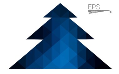 Koyu mavi düşük çokgen stilini Noel ağacı vektör çizim üçgen oluşan. Soyut üçgen poligon origami veya kristal tasarım yeni yıl kutlama. Beyaz arka plan üzerinde izole.