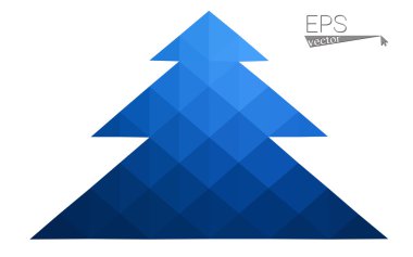 Koyu mavi düşük çokgen stilini Noel ağacı vektör çizim üçgen oluşan. Soyut üçgen poligon origami veya kristal tasarım yeni yıl kutlama. Beyaz arka plan üzerinde izole.