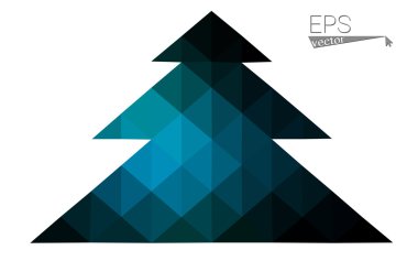 Koyu mavi düşük çokgen stilini Noel ağacı vektör çizim üçgen oluşan. Soyut üçgen poligon origami veya kristal tasarım yeni yıl kutlama. Beyaz arka plan üzerinde izole.