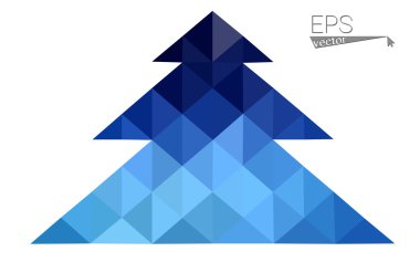 Koyu mavi düşük çokgen stilini Noel ağacı vektör çizim üçgen oluşan. Soyut üçgen poligon origami veya kristal tasarım yeni yıl kutlama. Beyaz arka plan üzerinde izole.