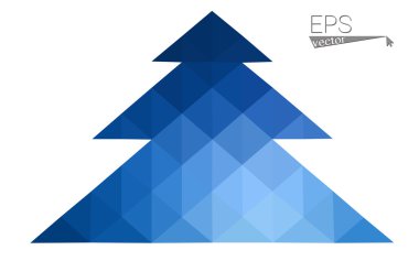 Koyu mavi düşük çokgen stilini Noel ağacı vektör çizim üçgen oluşan. Soyut üçgen poligon origami veya kristal tasarım yeni yıl kutlama. Beyaz arka plan üzerinde izole.