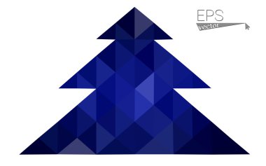 Koyu mavi düşük çokgen stilini Noel ağacı vektör çizim üçgen oluşan. Soyut üçgen poligon origami veya kristal tasarım yeni yıl kutlama. Beyaz arka plan üzerinde izole.