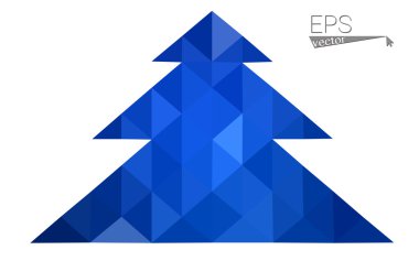 Koyu mavi düşük çokgen stilini Noel ağacı vektör çizim üçgen oluşan. Soyut üçgen poligon origami veya kristal tasarım yeni yıl kutlama. Beyaz arka plan üzerinde izole.