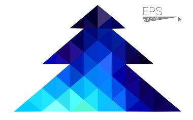 Koyu mavi düşük çokgen stilini Noel ağacı vektör çizim üçgen oluşan. Soyut üçgen poligon origami veya kristal tasarım yeni yıl kutlama. Beyaz arka plan üzerinde izole.