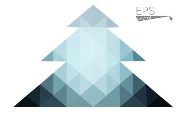 Koyu mavi düşük çokgen stilini Noel ağacı vektör çizim üçgen oluşan. Soyut üçgen poligon origami veya kristal tasarım yeni yıl kutlama. Beyaz arka plan üzerinde izole.