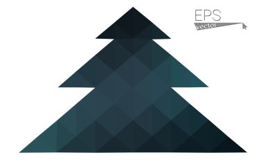 Koyu mavi düşük çokgen stilini Noel ağacı vektör çizim üçgen oluşan. Soyut üçgen poligon origami veya kristal tasarım yeni yıl kutlama. Beyaz arka plan üzerinde izole.
