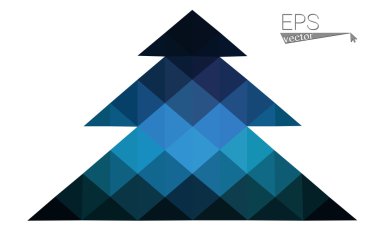 Koyu mavi düşük çokgen stilini Noel ağacı vektör çizim üçgen oluşan. Soyut üçgen poligon origami veya kristal tasarım yeni yıl kutlama. Beyaz arka plan üzerinde izole.