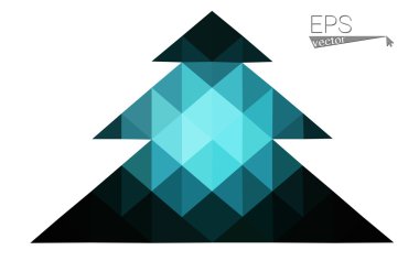 Koyu mavi düşük çokgen stilini Noel ağacı vektör çizim üçgen oluşan. Soyut üçgen poligon origami veya kristal tasarım yeni yıl kutlama. Beyaz arka plan üzerinde izole.