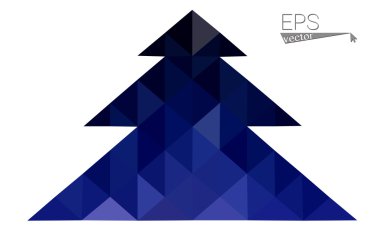 Koyu mavi düşük çokgen stilini Noel ağacı vektör çizim üçgen oluşan. Soyut üçgen poligon origami veya kristal tasarım yeni yıl kutlama. Beyaz arka plan üzerinde izole.