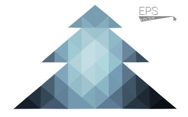 Koyu mavi düşük çokgen stilini Noel ağacı vektör çizim üçgen oluşan. Soyut üçgen poligon origami veya kristal tasarım yeni yıl kutlama. Beyaz arka plan üzerinde izole.