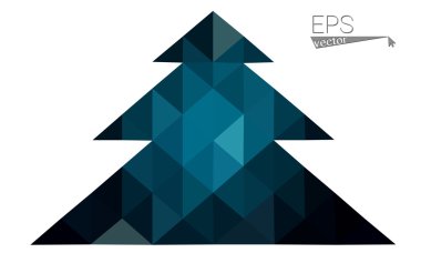 Koyu mavi düşük çokgen stilini Noel ağacı vektör çizim üçgen oluşan. Soyut üçgen poligon origami veya kristal tasarım yeni yıl kutlama. Beyaz arka plan üzerinde izole.