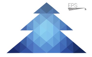 Koyu mavi düşük çokgen stilini Noel ağacı vektör çizim üçgen oluşan. Soyut üçgen poligon origami veya kristal tasarım yeni yıl kutlama. Beyaz arka plan üzerinde izole.