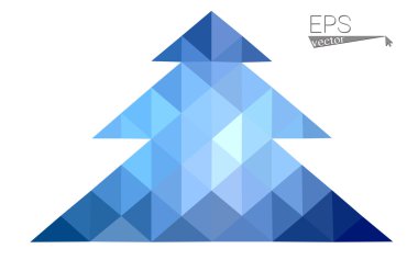 Koyu mavi düşük çokgen stilini Noel ağacı vektör çizim üçgen oluşan. Soyut üçgen poligon origami veya kristal tasarım yeni yıl kutlama. Beyaz arka plan üzerinde izole.