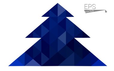 Koyu mavi düşük çokgen stilini Noel ağacı vektör çizim üçgen oluşan. Soyut üçgen poligon origami veya kristal tasarım yeni yıl kutlama. Beyaz arka plan üzerinde izole.