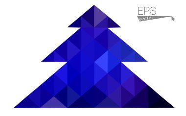 Koyu mavi düşük çokgen stilini Noel ağacı vektör çizim üçgen oluşan. Soyut üçgen poligon origami veya kristal tasarım yeni yıl kutlama. Beyaz arka plan üzerinde izole.