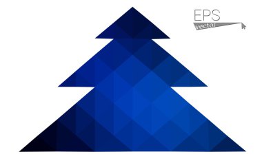 Koyu mavi düşük çokgen stilini Noel ağacı vektör çizim üçgen oluşan. Soyut üçgen poligon origami veya kristal tasarım yeni yıl kutlama. Beyaz arka plan üzerinde izole.
