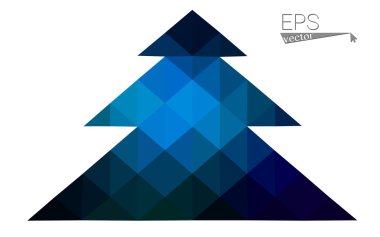 Koyu mavi düşük çokgen stilini Noel ağacı vektör çizim üçgen oluşan. Soyut üçgen poligon origami veya kristal tasarım yeni yıl kutlama. Beyaz arka plan üzerinde izole.