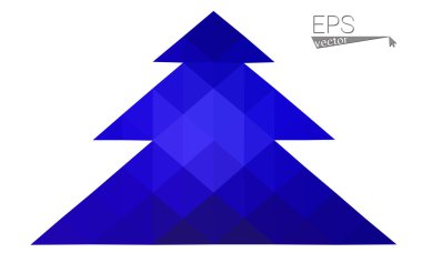 Koyu mavi düşük çokgen stilini Noel ağacı vektör çizim üçgen oluşan. Soyut üçgen poligon origami veya kristal tasarım yeni yıl kutlama. Beyaz arka plan üzerinde izole.