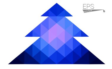 Koyu mavi düşük çokgen stilini Noel ağacı vektör çizim üçgen oluşan. Soyut üçgen poligon origami veya kristal tasarım yeni yıl kutlama. Beyaz arka plan üzerinde izole.