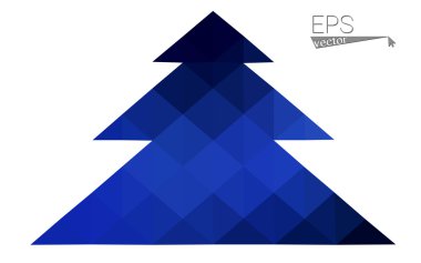 Koyu mavi düşük çokgen stilini Noel ağacı vektör çizim üçgen oluşan. Soyut üçgen poligon origami veya kristal tasarım yeni yıl kutlama. Beyaz arka plan üzerinde izole.