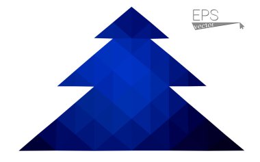 Koyu mavi düşük çokgen stilini Noel ağacı vektör çizim üçgen oluşan. Soyut üçgen poligon origami veya kristal tasarım yeni yıl kutlama. Beyaz arka plan üzerinde izole.