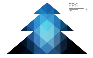 Koyu mavi düşük çokgen stilini Noel ağacı vektör çizim üçgen oluşan. Soyut üçgen poligon origami veya kristal tasarım yeni yıl kutlama. Beyaz arka plan üzerinde izole.