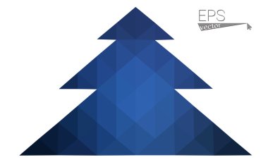 Koyu mavi düşük çokgen stilini Noel ağacı vektör çizim üçgen oluşan. Soyut üçgen poligon origami veya kristal tasarım yeni yıl kutlama. Beyaz arka plan üzerinde izole.