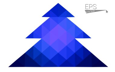 Koyu mavi düşük çokgen stilini Noel ağacı vektör çizim üçgen oluşan. Soyut üçgen poligon origami veya kristal tasarım yeni yıl kutlama. Beyaz arka plan üzerinde izole.