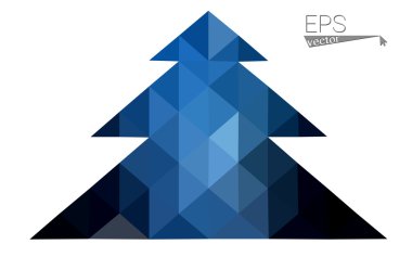Koyu mavi düşük çokgen stilini Noel ağacı vektör çizim üçgen oluşan. Soyut üçgen poligon origami veya kristal tasarım yeni yıl kutlama. Beyaz arka plan üzerinde izole.
