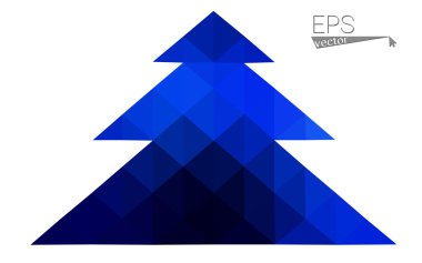 Koyu mavi düşük çokgen stilini Noel ağacı vektör çizim üçgen oluşan. Soyut üçgen poligon origami veya kristal tasarım yeni yıl kutlama. Beyaz arka plan üzerinde izole.