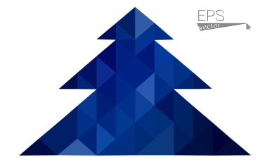 Koyu mavi düşük çokgen stilini Noel ağacı vektör çizim üçgen oluşan. Soyut üçgen poligon origami veya kristal tasarım yeni yıl kutlama. Beyaz arka plan üzerinde izole.
