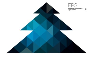 Koyu mavi düşük çokgen stilini Noel ağacı vektör çizim üçgen oluşan. Soyut üçgen poligon origami veya kristal tasarım yeni yıl kutlama. Beyaz arka plan üzerinde izole.