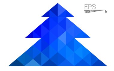 Koyu mavi düşük çokgen stilini Noel ağacı vektör çizim üçgen oluşan. Soyut üçgen poligon origami veya kristal tasarım yeni yıl kutlama. Beyaz arka plan üzerinde izole.