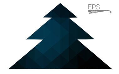 Koyu mavi düşük çokgen stilini Noel ağacı vektör çizim üçgen oluşan. Soyut üçgen poligon origami veya kristal tasarım yeni yıl kutlama. Beyaz arka plan üzerinde izole.