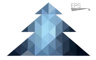 Koyu mavi düşük çokgen stilini Noel ağacı vektör çizim üçgen oluşan. Soyut üçgen poligon origami veya kristal tasarım yeni yıl kutlama. Beyaz arka plan üzerinde izole.