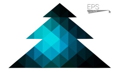Koyu mavi düşük çokgen stilini Noel ağacı vektör çizim üçgen oluşan. Soyut üçgen poligon origami veya kristal tasarım yeni yıl kutlama. Beyaz arka plan üzerinde izole.