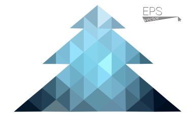 Koyu mavi düşük çokgen stilini Noel ağacı vektör çizim üçgen oluşan. Soyut üçgen poligon origami veya kristal tasarım yeni yıl kutlama. Beyaz arka plan üzerinde izole.